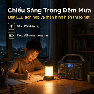 Trạm Sạc Di Động Đa Năng 100W 76.8Wh Có Ổ Cắm AC 220V, Sạc Nhanh Type-C, Đèn LED Tiện Dụng Cho Cắm Trại, Mất Điện