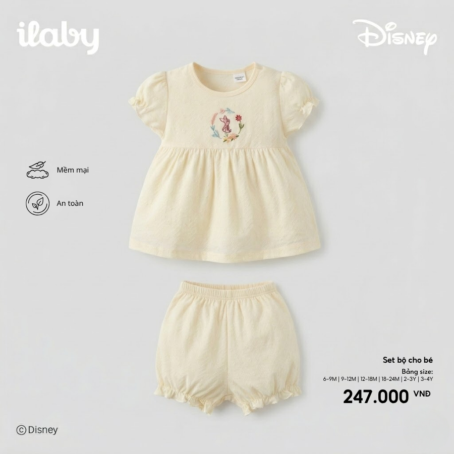 [IBABY 6M-4Y] Bộ đồ bé gái thiết kế Disney Winnie the Pooh áo xòe phối quần chũm dễ thương [0052]