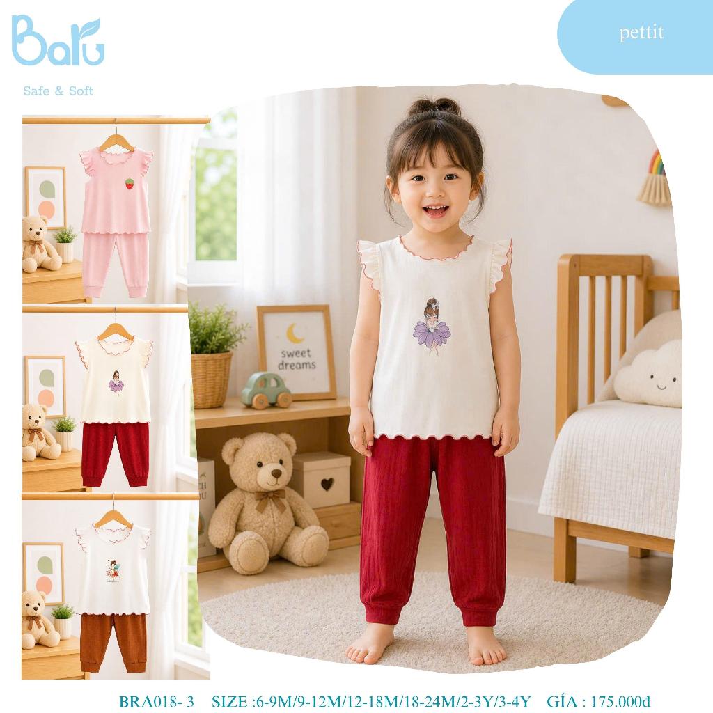 Bộ cổ tròn cộc tay quần dài cho bé BRA018-3