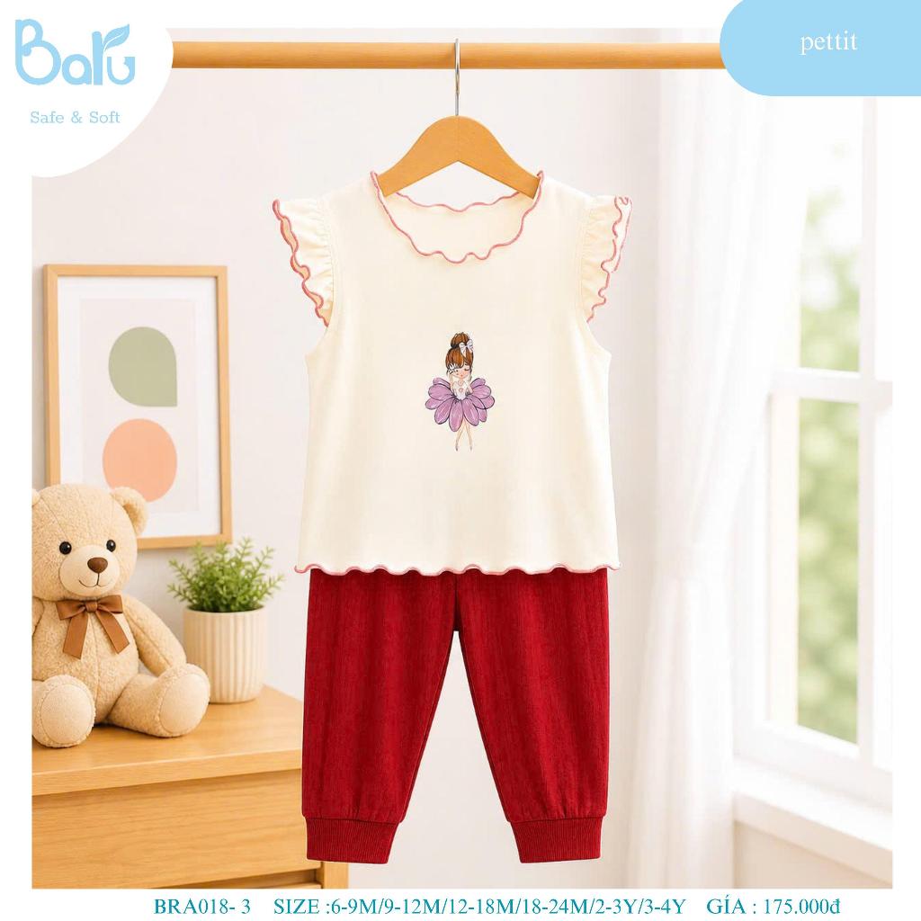 Bộ cổ tròn cộc tay quần dài cho bé BRA018-3