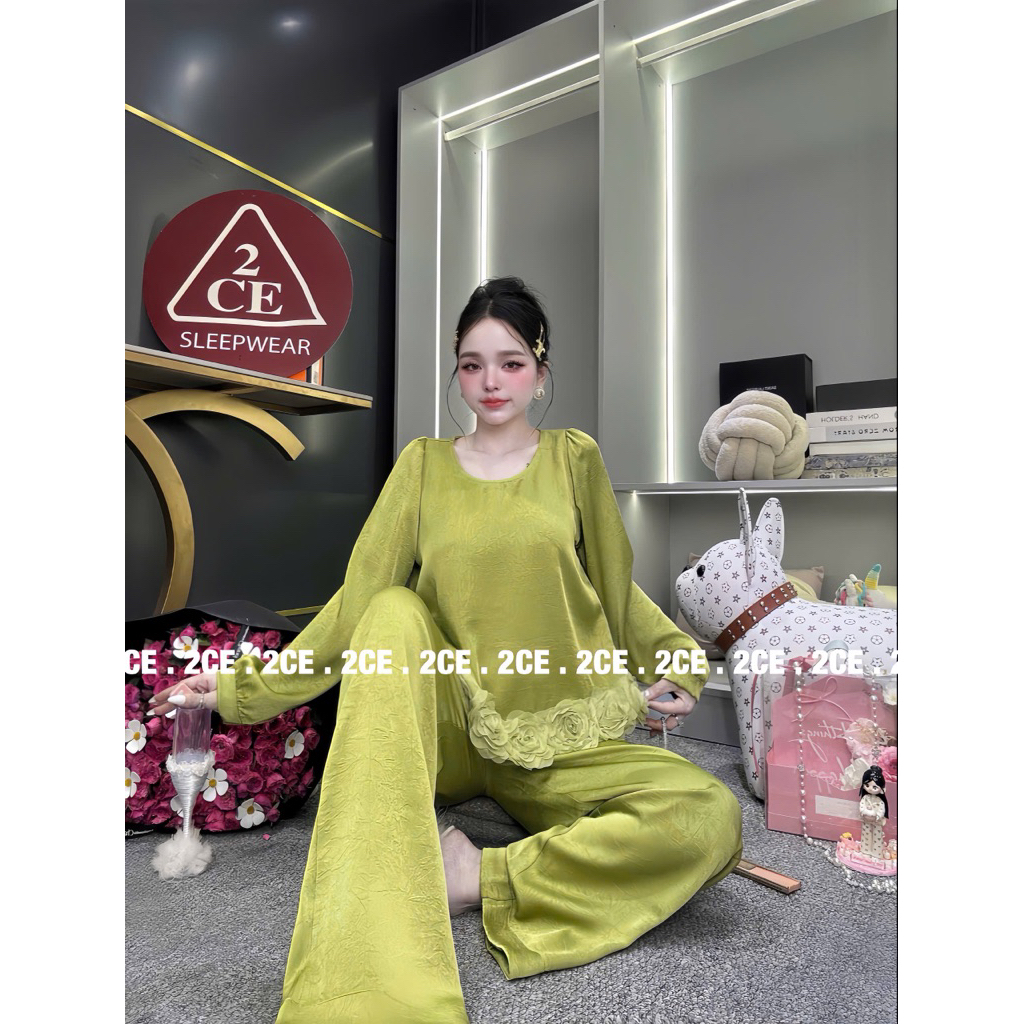 VÂN GỖ CỔ TRÒN 40-57kg Bộ piyama PHOM NHỎ tiểu thư phối ren Hoa sang mềm mịn cho nữ