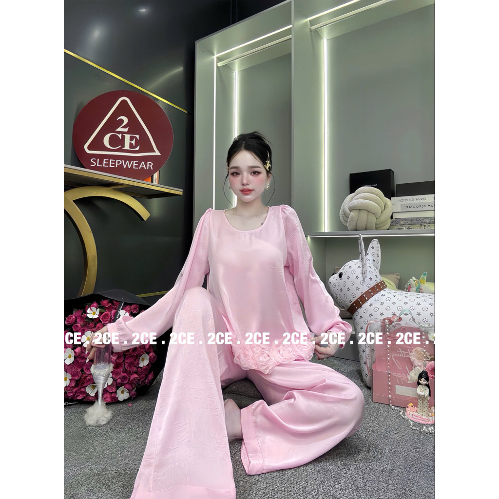 VÂN GỖ CỔ TRÒN 40-57kg Bộ piyama PHOM NHỎ tiểu thư phối ren Hoa sang mềm mịn cho nữ