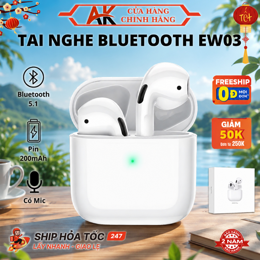 Tai Nghe Bluetooth EW03 Hoco Pin Sử Dụng Đến 4h, Có Mic Đàm Thoại, Nhỏ Gọn