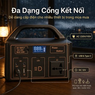 Trạm Sạc Di Động Đa Năng 100W 76.8Wh Có Ổ Cắm AC 220V, Sạc Nhanh Type-C, Đèn LED Tiện Dụng Cho Cắm Trại, Mất Điện