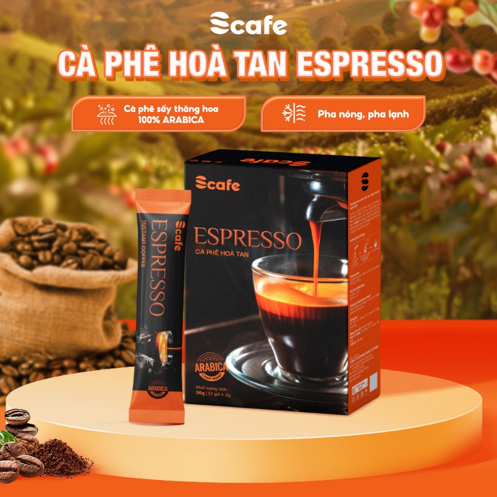 Cà phê đen hoà tan Espresso 12stick x3g Scafe