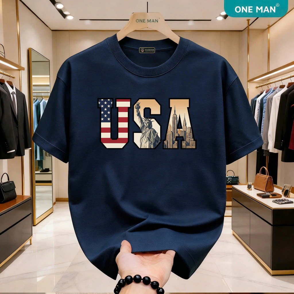 Áo thun nam nữ cổ bo tròn ONE MAN Cao Cấp cotton 100% in chữ USA form rộng mặc mát thoải mái dễ mặc AP469