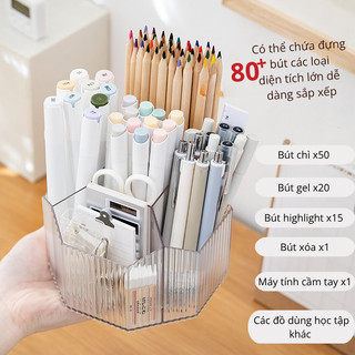 Ống Đựng Bút Trong Suốt LoviOffice 3830 Có Đế Xoay 360 Độ - Hộp Cắm Bút Nhựa Dày Dặn 5 Ngăn Tiện Lợi