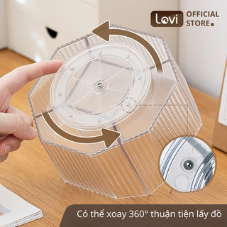 Ống Đựng Bút Trong Suốt LoviOffice 3830 Có Đế Xoay 360 Độ - Hộp Cắm Bút Nhựa Dày Dặn 5 Ngăn Tiện Lợi
