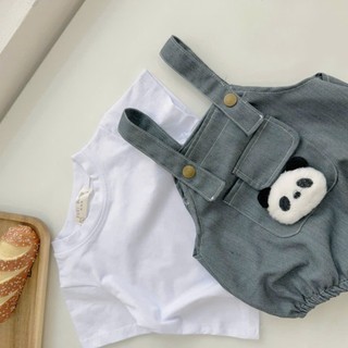 Set body yếm jean gấu trúc kèm áo cotton trắng bé trai, bé gái 4-10Kg. Set đồ trẻ em. Dino Kids