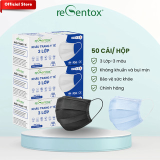 Hộp Khẩu Trang Y Tế 3 Lớp Regentox Chống Thấm, Lọc Bụi, Kháng Khuẩn 50 Cái/Hộp Mềm Êm Dễ Thở