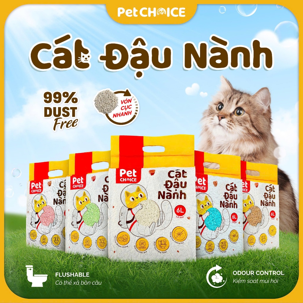 [Bán chạy] Cát vệ sinh cho mèo, cát đậu nành hữu cơ dành cho thú cưng PetChoice 2KG không bụi