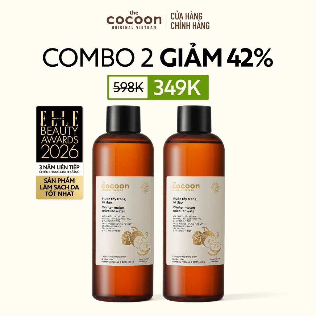 [MUA 2 GIẢM 42%] Combo 2 Nước tẩy trang bí đao Cocoon tẩy sạch makeup & giảm dầu 500ml