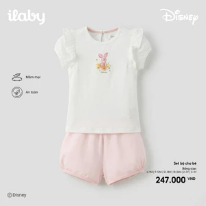 Set bộ bé gái áo tay bèo họa tiết Piglet phối quần short dễ thương [0053]
