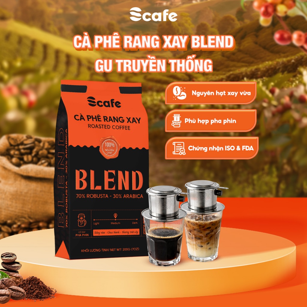 Cà Phê Nguyên Chất BLEND 70% Robusta & 30% Arabica Rang Mộc Scafe Việt Nam