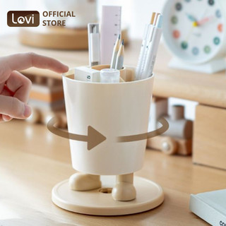 Ống Đựng Bút Xoay 360 Độ LoviOffice 3882 - Ống Cắm Bút 4 Ngăn Để Bàn Nhựa PP Cao Cấp Decor Bàn Học Tiện Lợi
