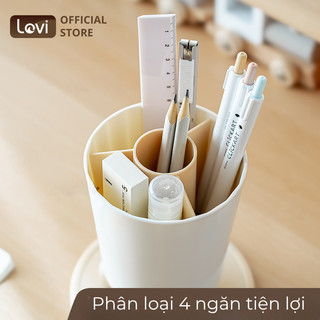 Ống Đựng Bút Xoay 360 Độ LoviOffice 3882 - Ống Cắm Bút 4 Ngăn Để Bàn Nhựa PP Cao Cấp Decor Bàn Học Tiện Lợi