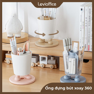 Ống Đựng Bút Xoay 360 Độ LoviOffice 3882 - Ống Cắm Bút 4 Ngăn Để Bàn Nhựa PP Cao Cấp Decor Bàn Học Tiện Lợi