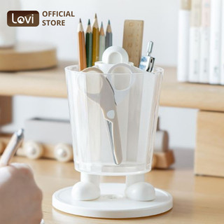 Ống Đựng Bút Xoay 360 Độ LoviOffice 3882 - Ống Cắm Bút 4 Ngăn Để Bàn Nhựa PP Cao Cấp Decor Bàn Học Tiện Lợi