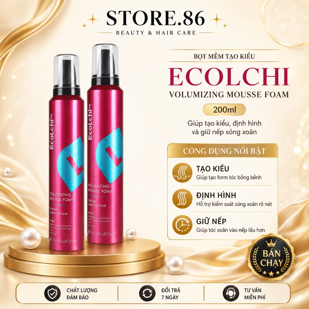 Bọt Mềm Kiểm Soát Sóng Xoăn EcoLchi 200ml | Bọt Tạo Kiểu Cho Tóc Xoăn Vào Nếp Tự Nhiên