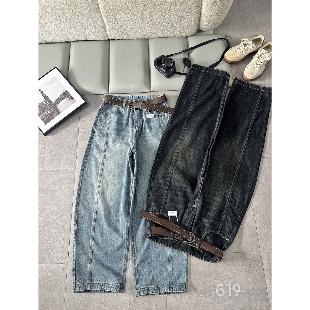 Quần jean ống rộng nữ trơn Bigsize 55-90kg, kiểu form boy thụng unisex hàng QC 2KJeans QC619 | BigBuy360 - bigbuy360.vn