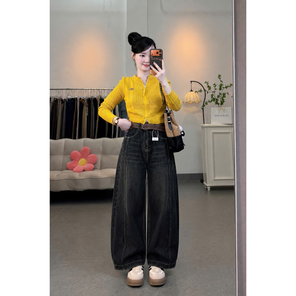 Quần jean ống rộng nữ trơn Bigsize 55-90kg, kiểu form boy thụng unisex hàng QC 2KJeans QC619 | BigBuy360 - bigbuy360.vn