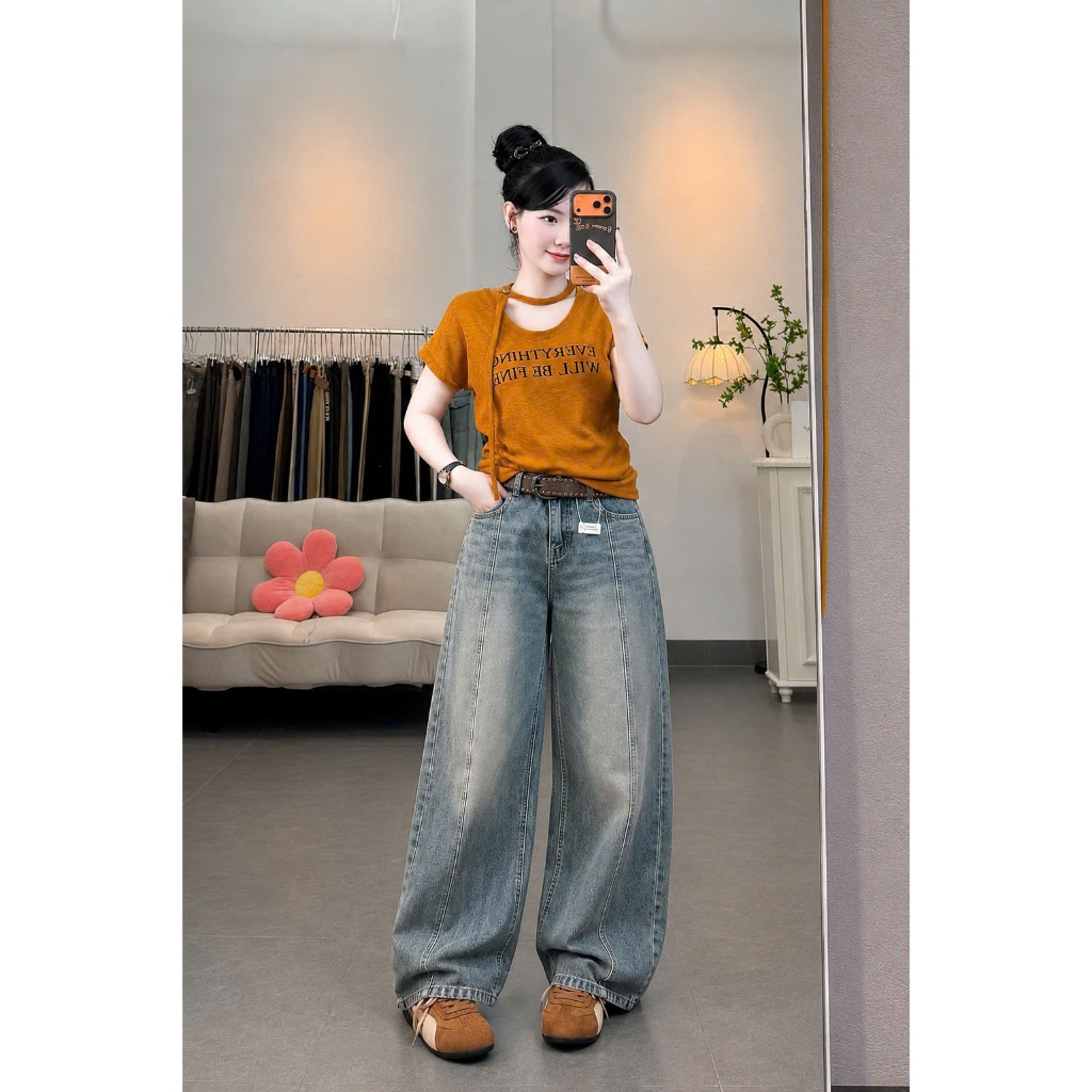 Quần jean ống rộng nữ trơn Bigsize 55-90kg, kiểu form boy thụng unisex hàng QC 2KJeans QC619 | BigBuy360 - bigbuy360.vn