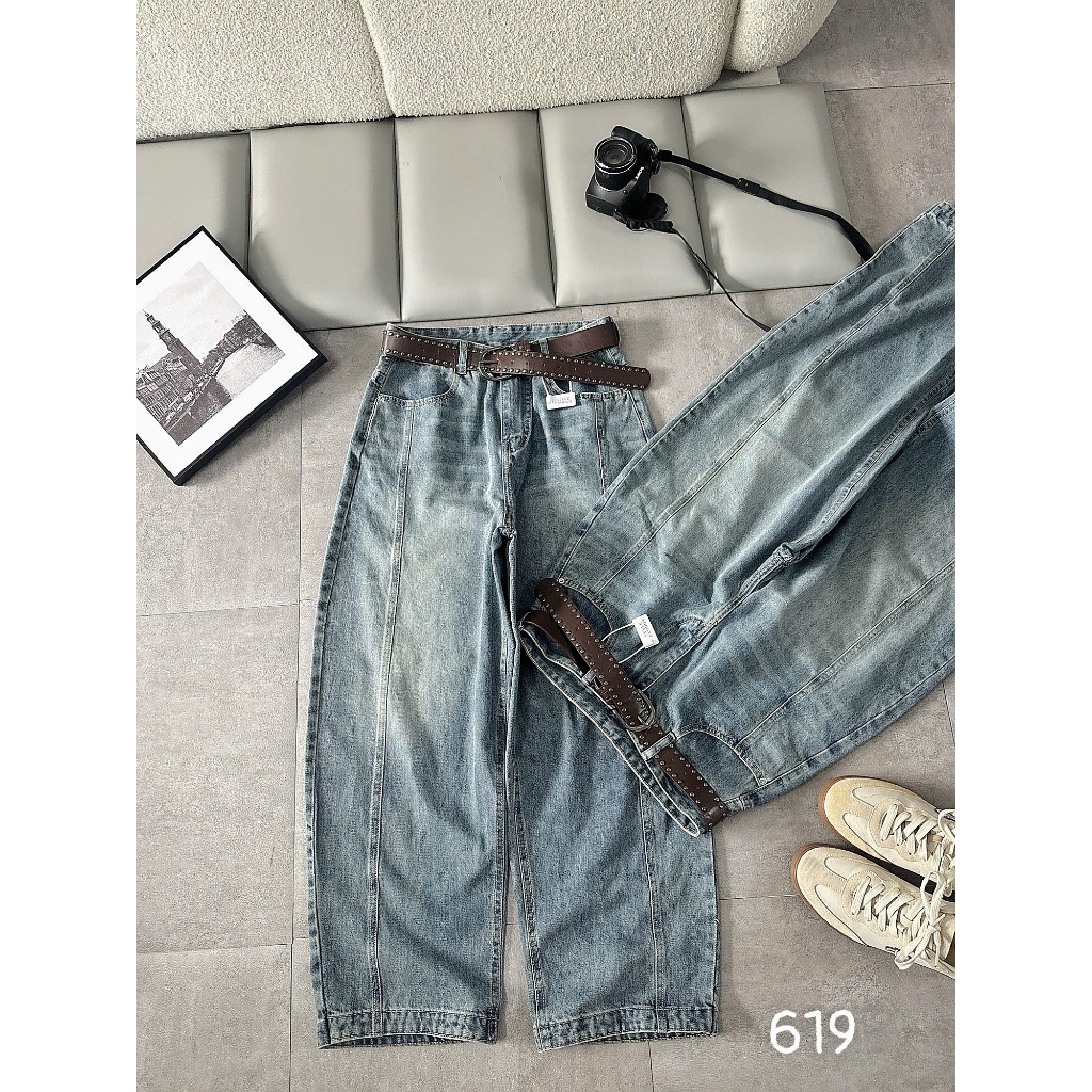 Quần jean ống rộng nữ trơn Bigsize 55-90kg, kiểu form boy thụng unisex hàng QC 2KJeans QC619 | BigBuy360 - bigbuy360.vn