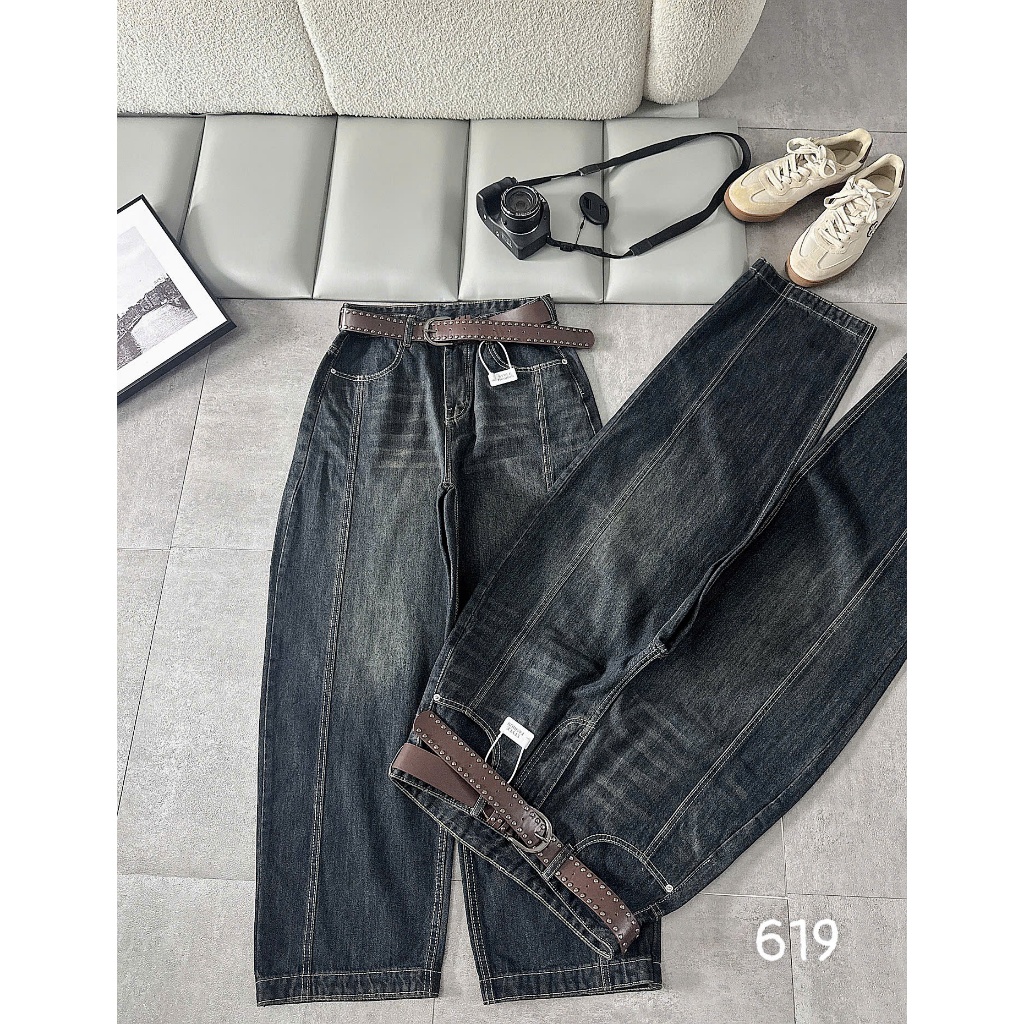 Quần jean ống rộng nữ trơn Bigsize 55-90kg, kiểu form boy thụng unisex hàng QC 2KJeans QC619 | BigBuy360 - bigbuy360.vn