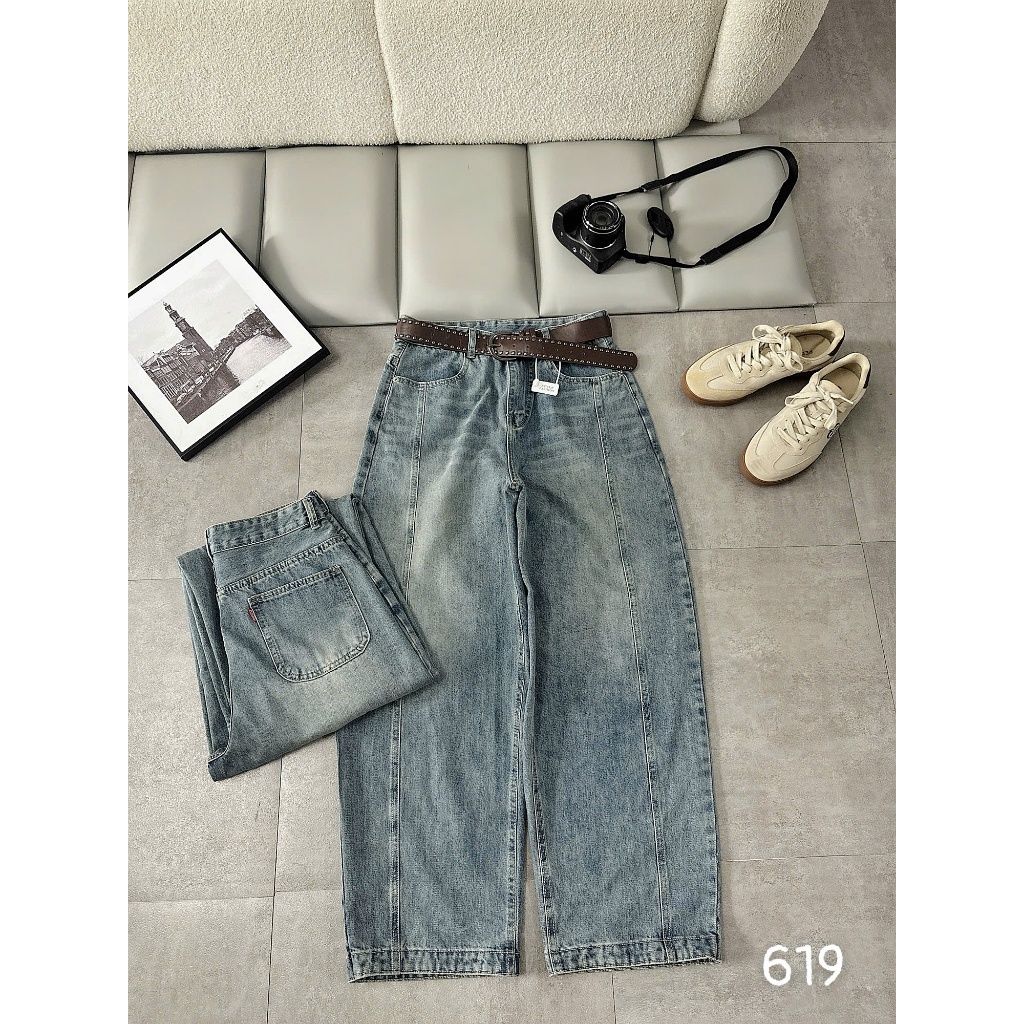 Quần jean ống rộng nữ trơn Bigsize 55-90kg, kiểu form boy thụng unisex hàng QC 2KJeans QC619 | BigBuy360 - bigbuy360.vn