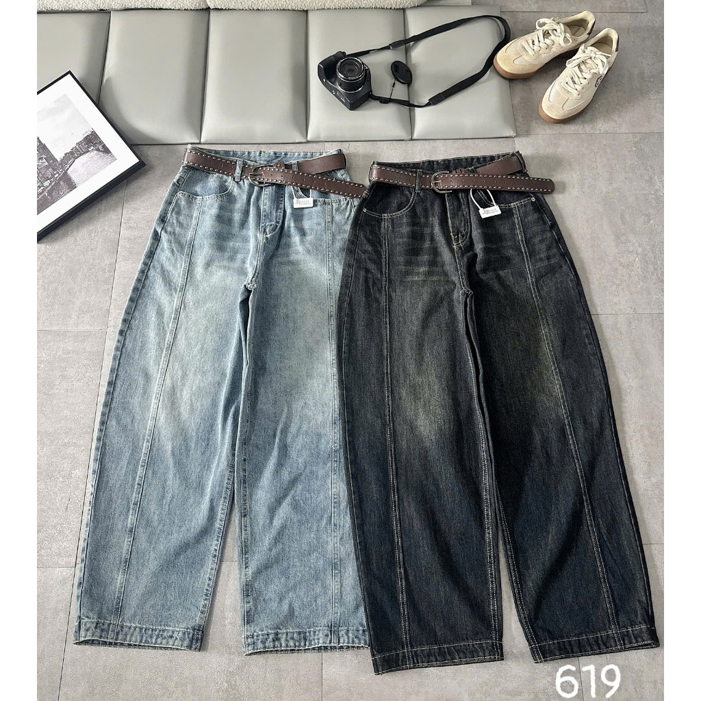 Quần jean ống rộng nữ trơn Bigsize 55-90kg, kiểu form boy thụng unisex hàng QC 2KJeans QC619 | BigBuy360 - bigbuy360.vn