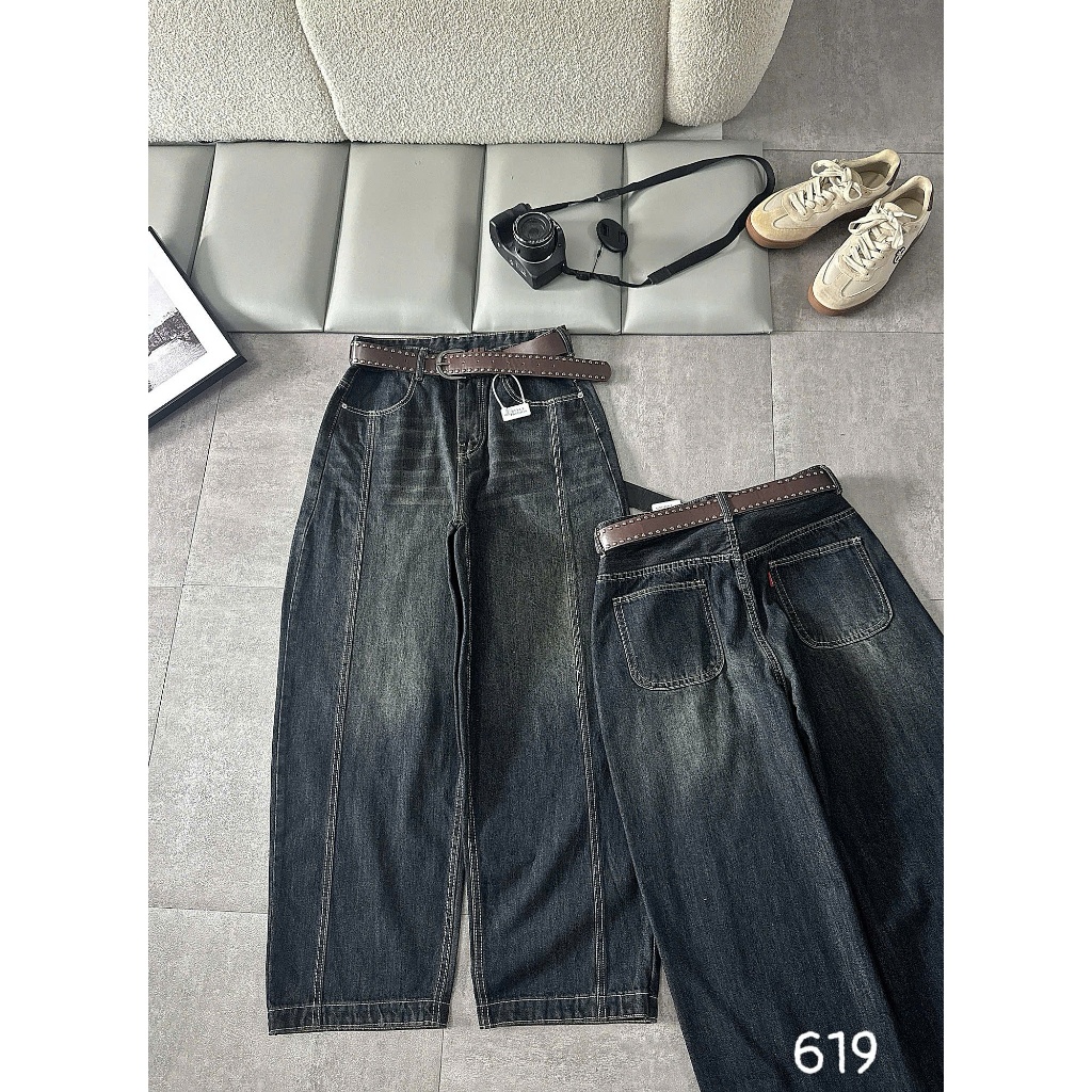 Quần jean ống rộng nữ trơn Bigsize 55-90kg, kiểu form boy thụng unisex hàng QC 2KJeans QC619 | BigBuy360 - bigbuy360.vn