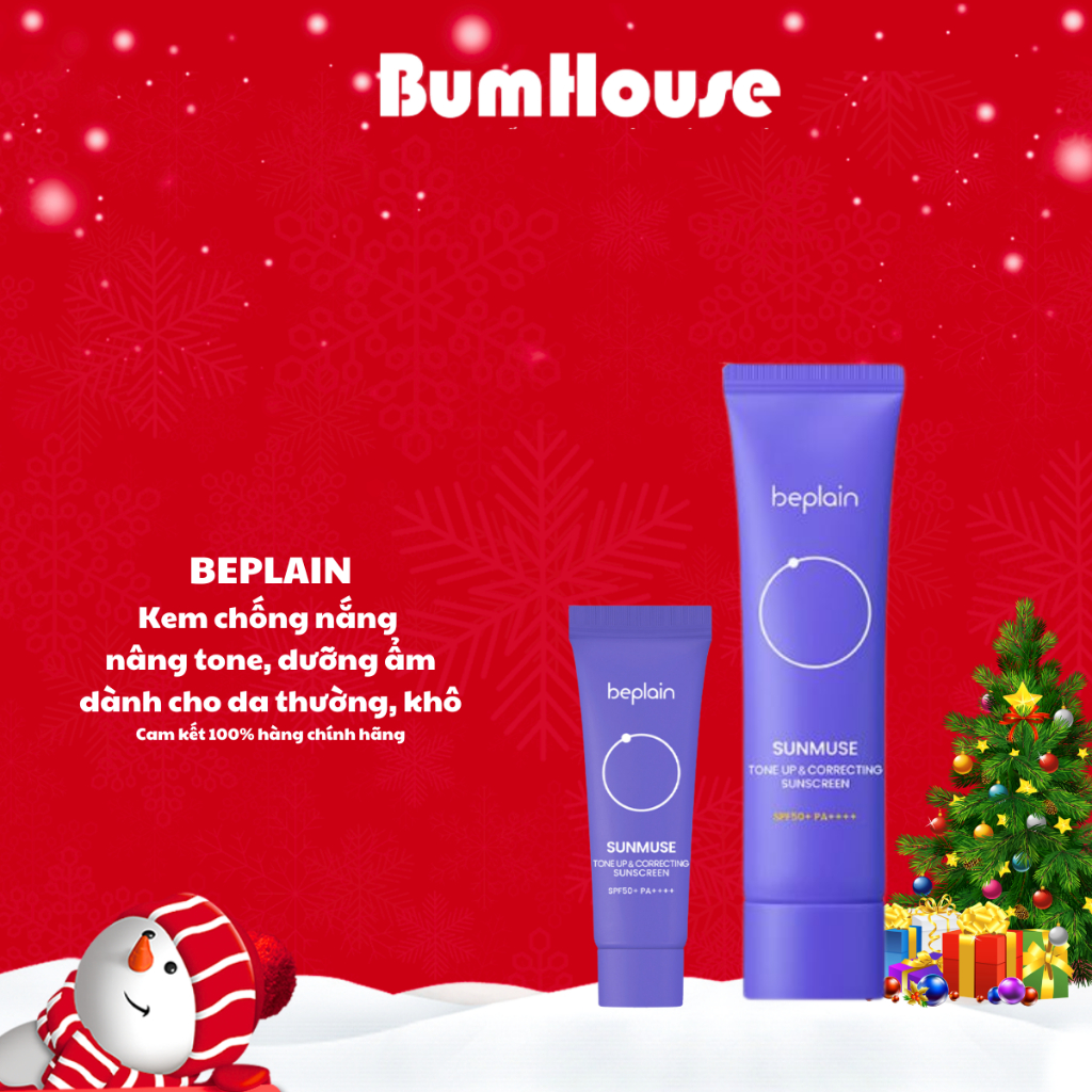 Kem chống nắng BEPLAIN Sunmuse lai Vật Lý & Hoá Học Nâng Tone & Hiệu chỉnh da SPF 50+ PA++++  50ML (Màu Tím)