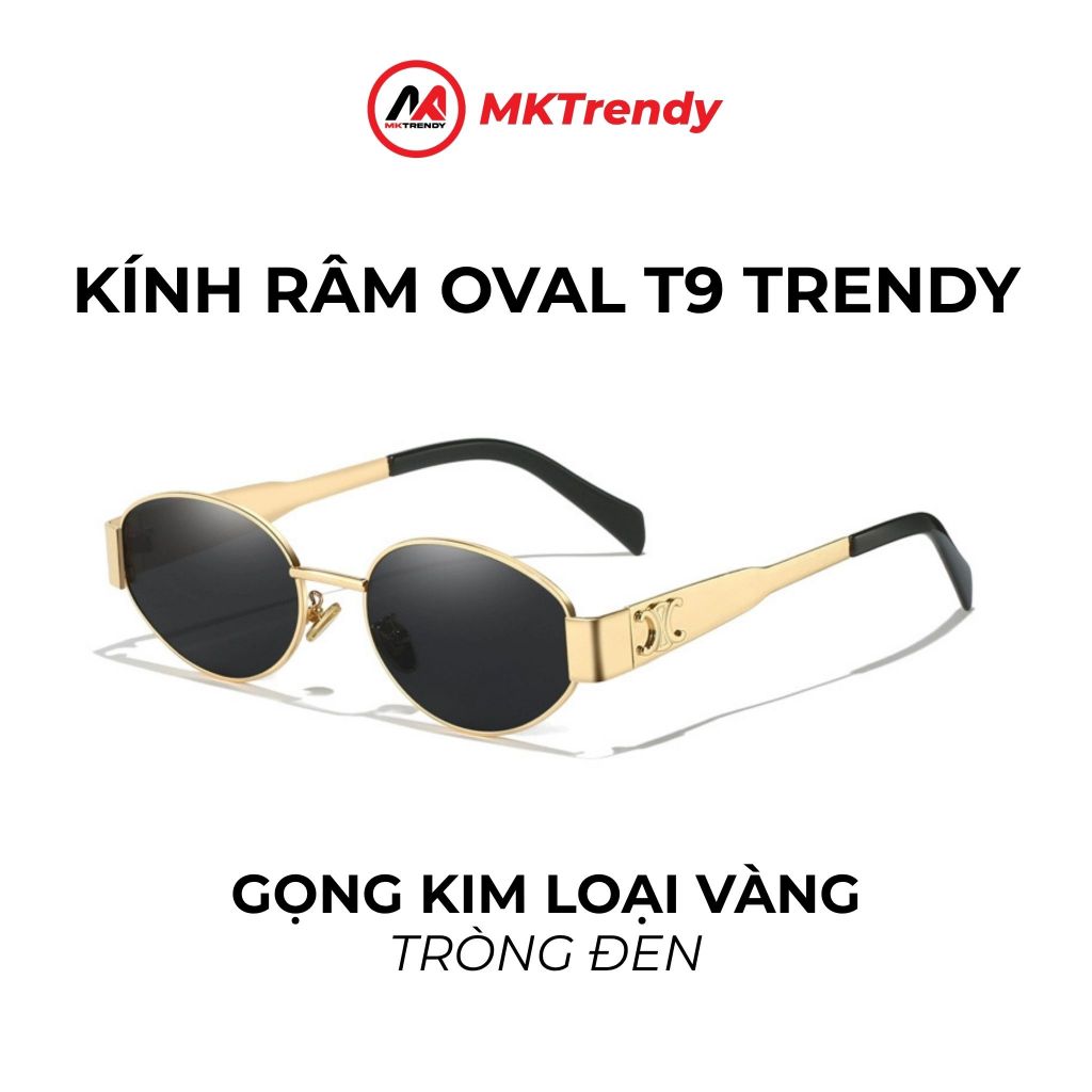 [Live x MKTRENDY] Kính râm oval gọng kim loại chống tia UV chống nắng thời trang nam nữ T9