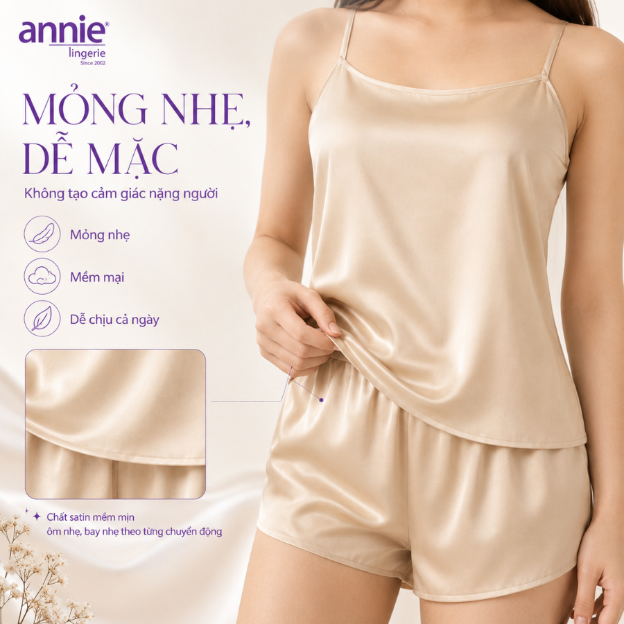 Áo Hai Dây Lụa Satin annie Cổ Ngang 6047 Mặc Trong Vest Sang Chảnh, Mềm Mịn Thoáng Mát Dễ Phối Đồ