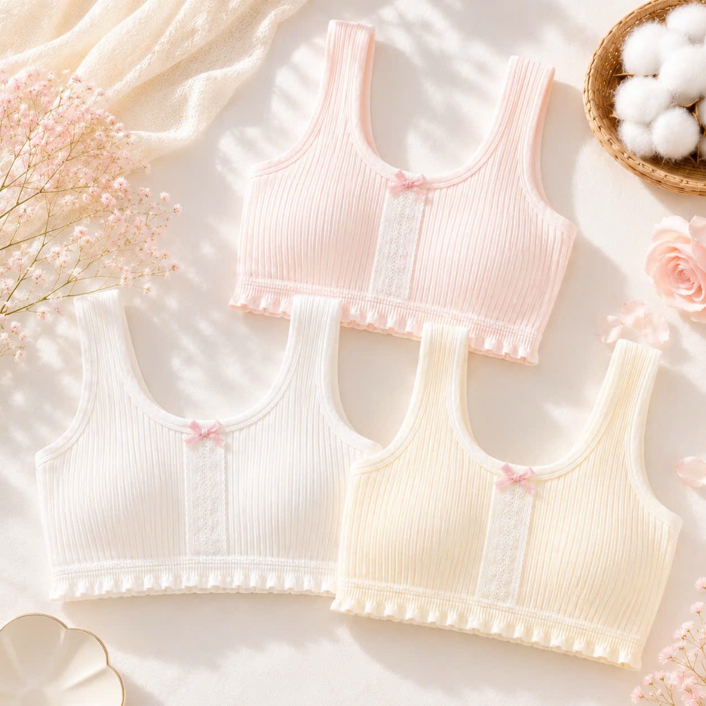 Áo Lót Lá Bé Gái Cotton Mềm Mại Thoáng Khí Không Gọng Dành Cho Tuổi Dậy Thì [4022#]