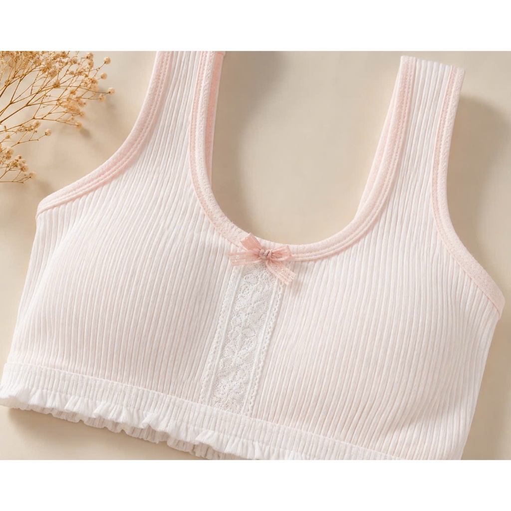 Áo Lót Lá Bé Gái Cotton Mềm Mại Thoáng Khí Không Gọng Dành Cho Tuổi Dậy Thì [4022#]