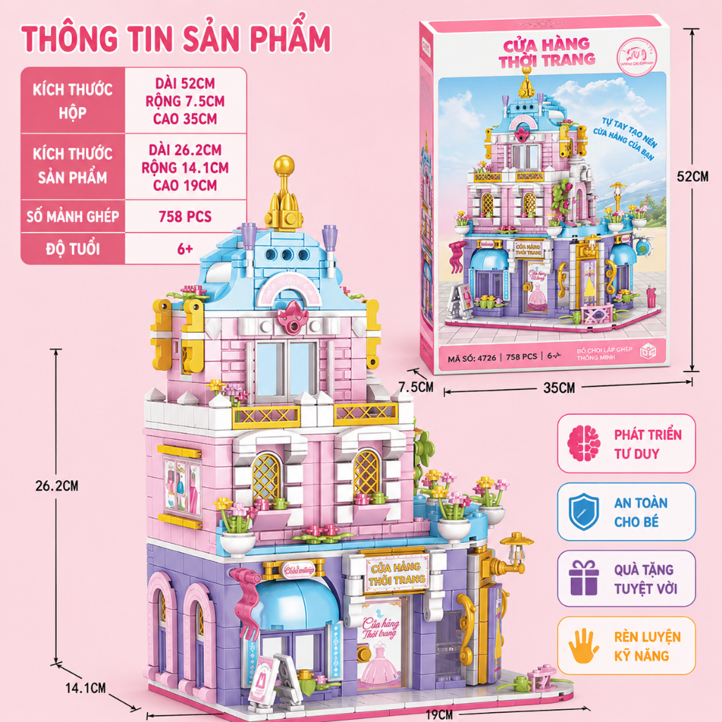 Bộ Đồ Chơi Lắp Ghép Mô Hình Nhà Phố Mini City 4 Mẫu Cao Cấp Cho Bé