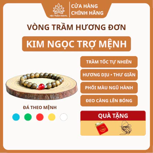 Vòng Tay Trầm Hương Tròn Đơn Kim Ngọc Trợ Mệnh (Mix Đá Màu Theo Mệnh) - Mộc Trầm Hương MTH