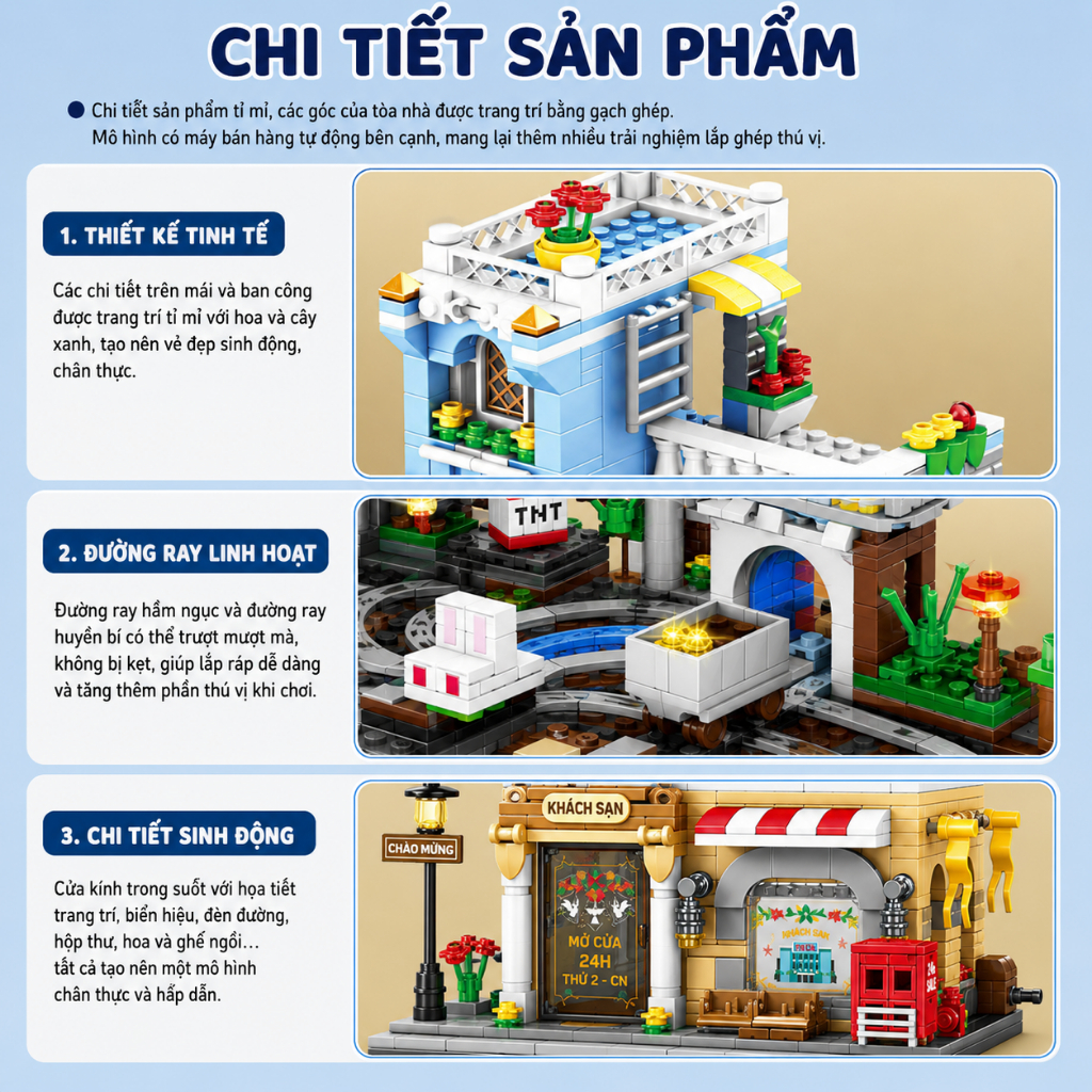 Bộ Đồ Chơi Lắp Ghép Mô Hình Nhà Phố Mini City 4 Mẫu Cao Cấp Cho Bé