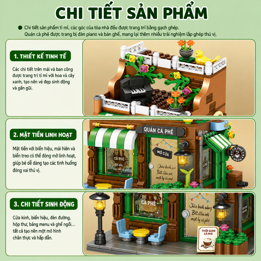 Bộ Đồ Chơi Lắp Ghép Mô Hình Nhà Phố Mini City 4 Mẫu Cao Cấp Cho Bé