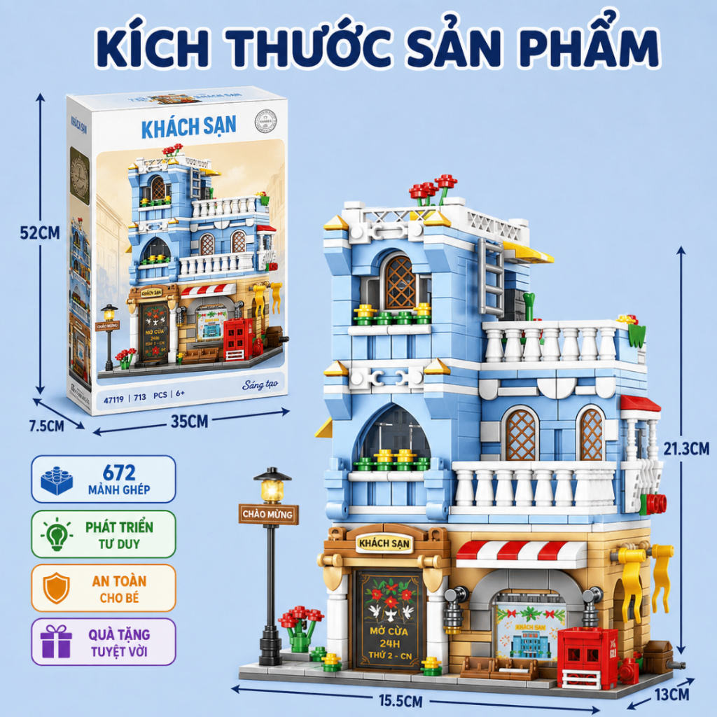 Bộ Đồ Chơi Lắp Ghép Mô Hình Nhà Phố Mini City 4 Mẫu Cao Cấp Cho Bé