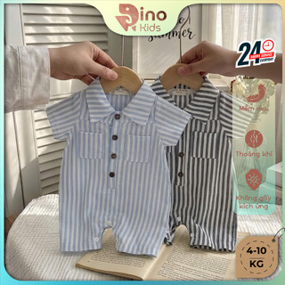 Body sọc đùi cổ bẻ chất thô cotton bé trai 4-10Kg. Body liền thân sơ mi cho bé trai. Dino Kids
