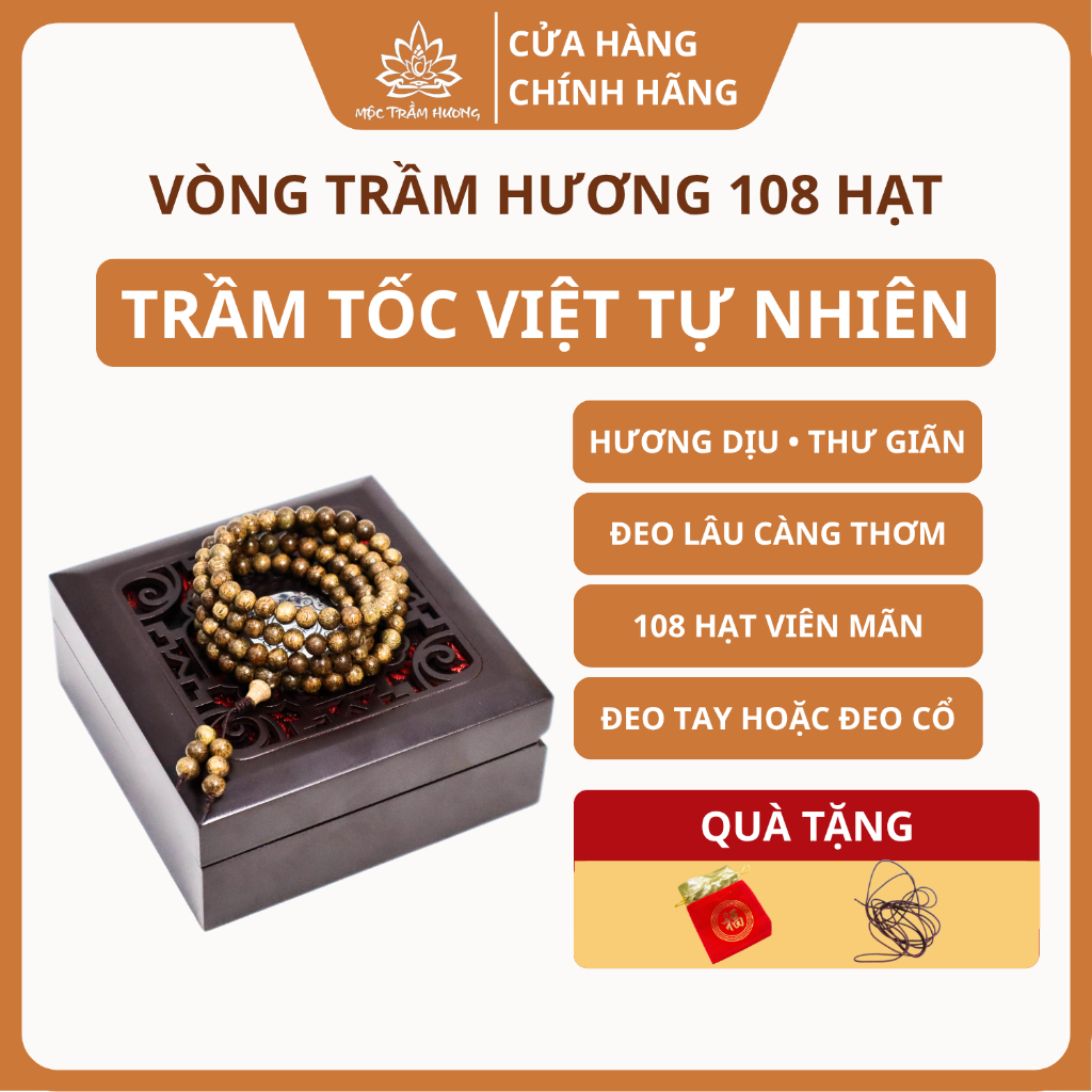 Vòng Tay Trầm Hương Chuỗi Tràng 108 Hạt 6/7/8mm Trầm Tốc Việt - Mộc Trầm Hương MTH