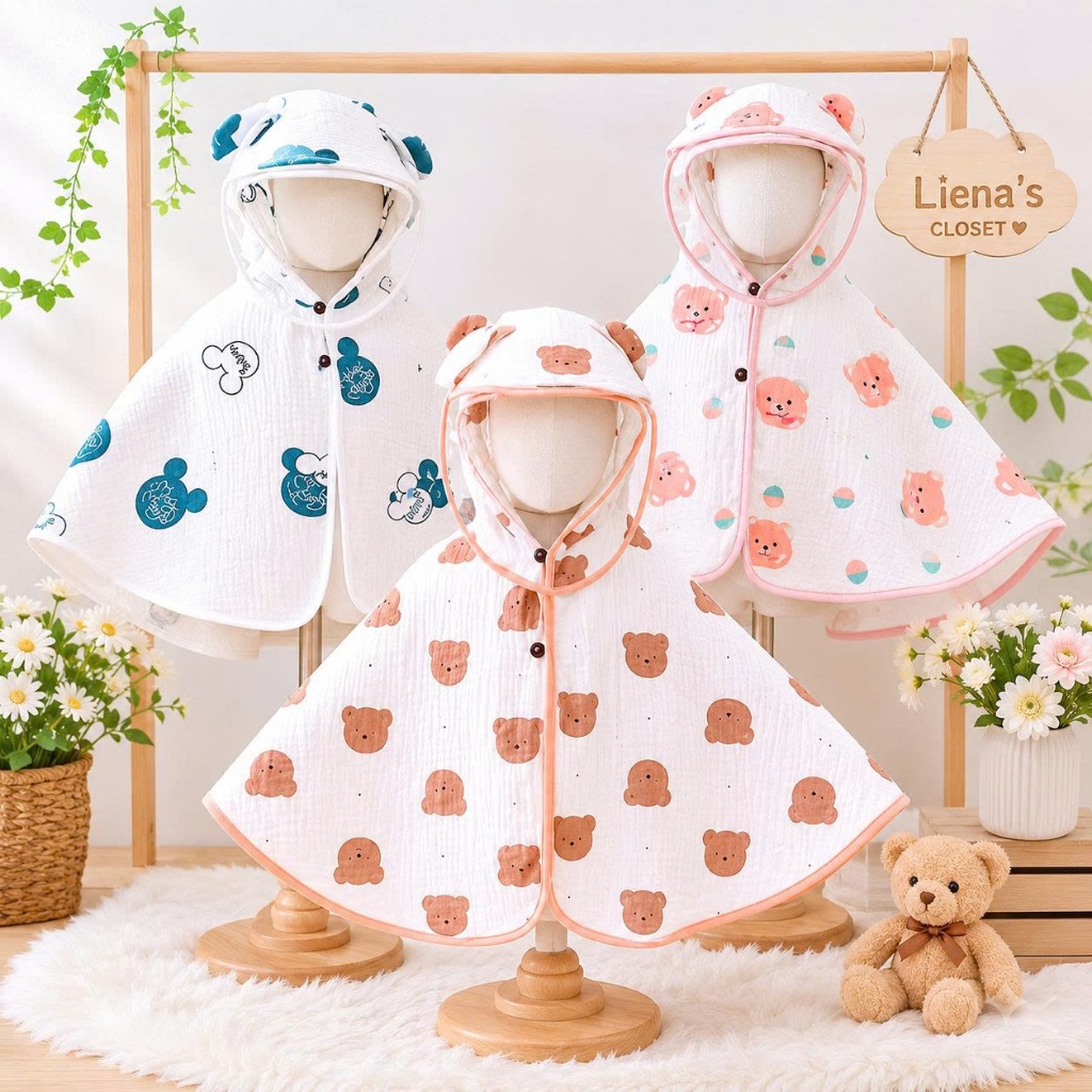 Áo choàng chống nắng cho bé vải xô Muslin Hàn Kèm Kính Chống Giọt Bắn Cho Bé - Thời Trang Thiết Kế Liena'S Closet