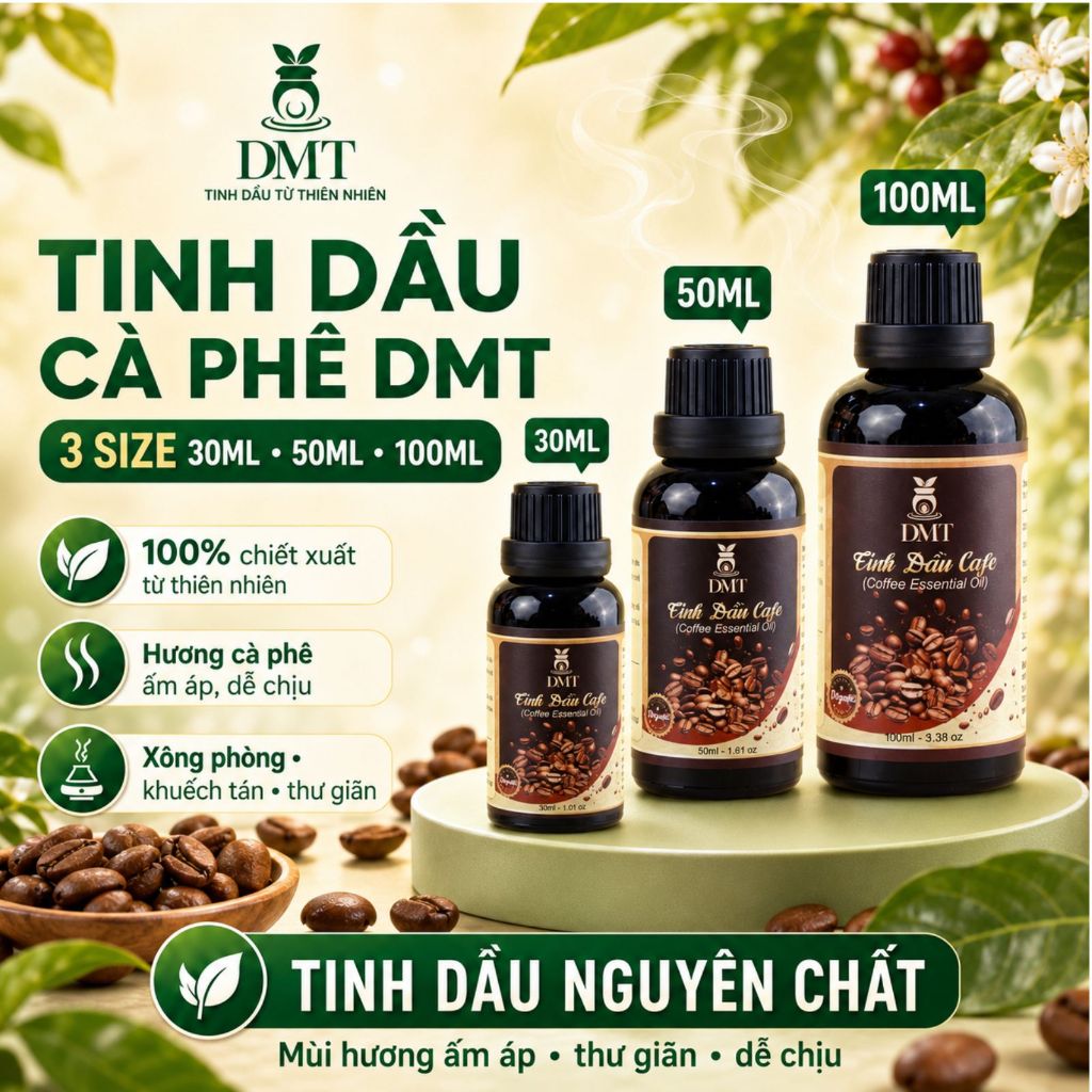 Tinh dầu cà phê xông phòng DMT - tinh dầu cafe nguyên chất, treo xe oto 30ml/50ml/100ml