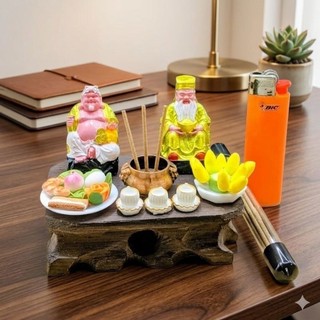 Bàn Thờ Thần Tài Mini ChiBi  Bàn Thờ Để Bàn Thờ Để Bàn Làm Việc. Bàn Thờ MiNi Để Bàn