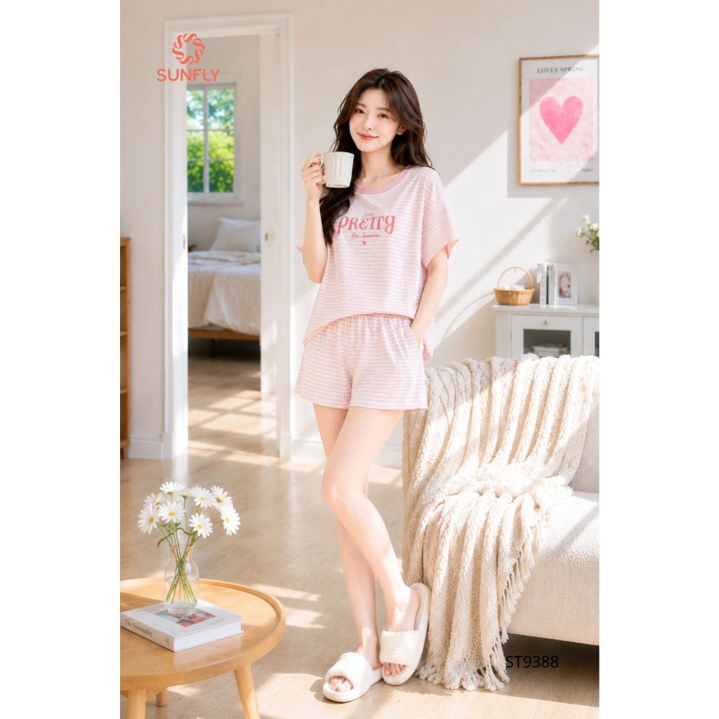 ST9388 Đồ bộ mặc nhà nữ cotton áo cộc quần sooc