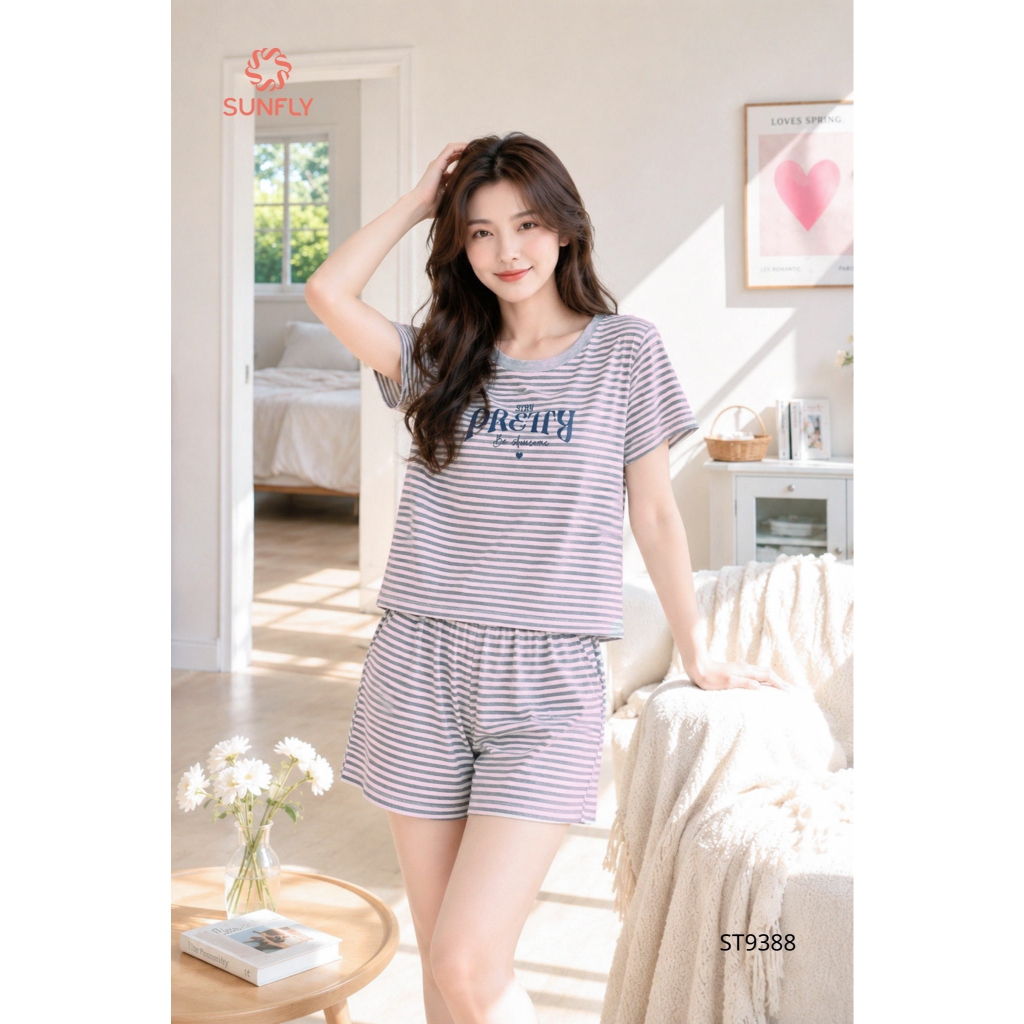 ST9388 Đồ bộ mặc nhà nữ cotton áo cộc quần sooc