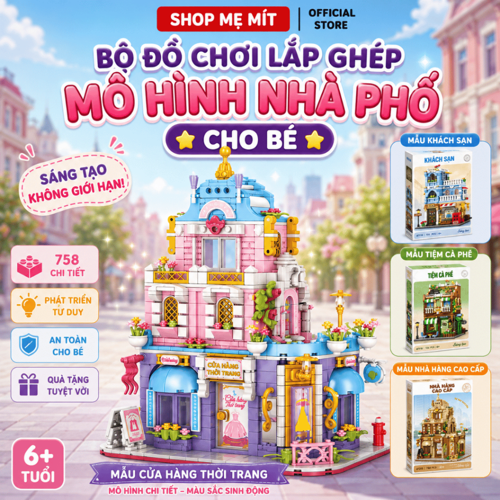Bộ Đồ Chơi Lắp Ghép Mô Hình Nhà Phố Mini City 4 Mẫu Cao Cấp Cho Bé
