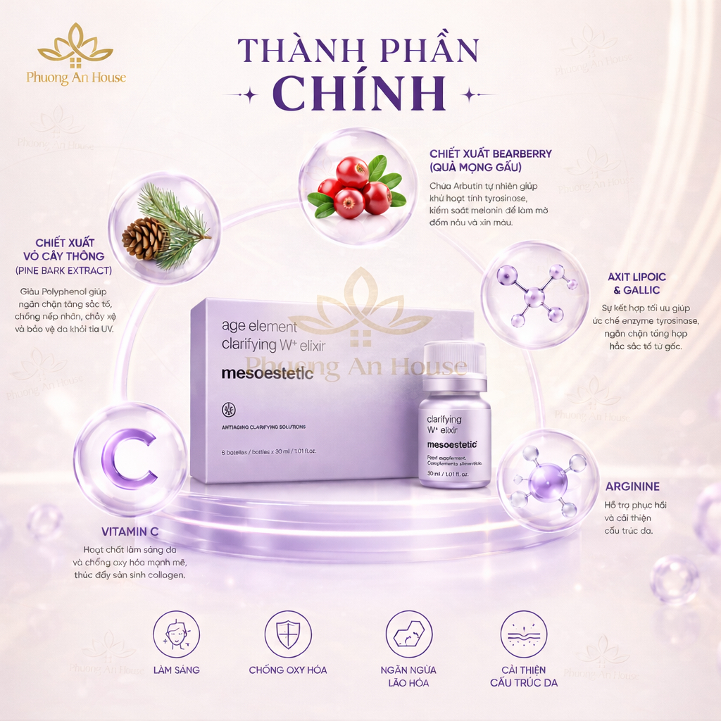 Nước uống trắng da Mesoestetic Ultimate W+ Whitening Elixir